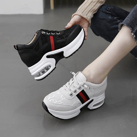 Minimalist Leather Lace up Wedge Sneakers