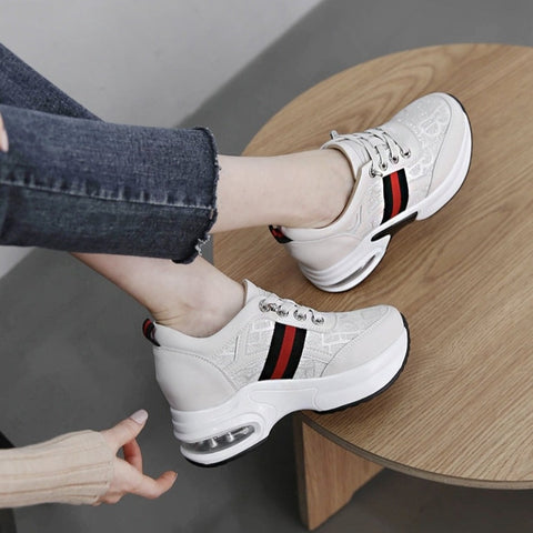 Minimalist Leather Lace up Wedge Sneakers