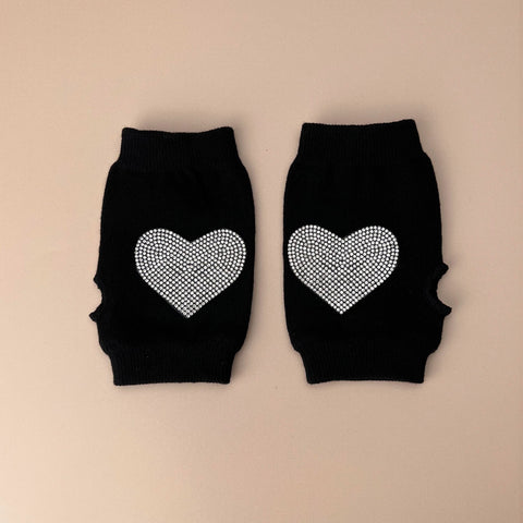 Rhinestone Fingerless Knitted Gloves Black Warm Mittens