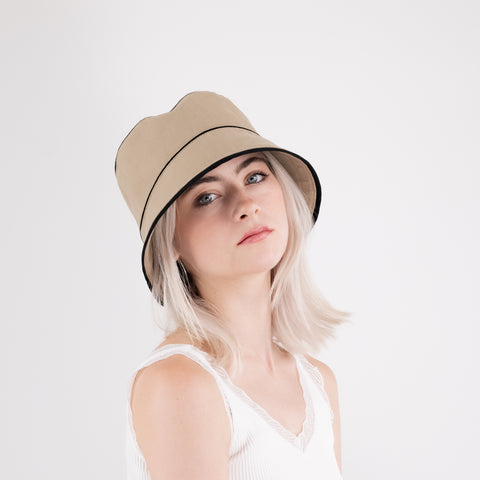 Contrast Piping Cotton Bucket Hat