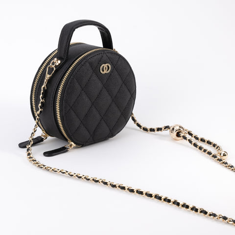 Leather Quilted Round Mini Shoulder Bag