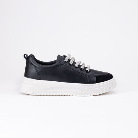 Rhinestone Lace Leather Sneaker