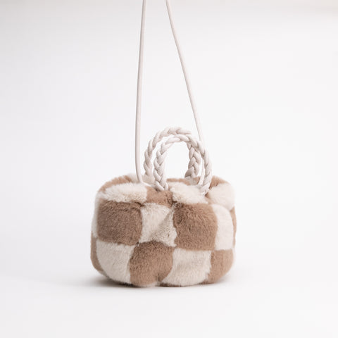Checkered Faux Fur Braid Handbag