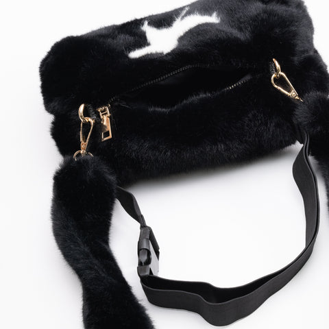 Faux Fur Hand Warmer Hip Pack Handbag