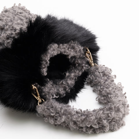 Faux Shearling Fur Trim Handbag