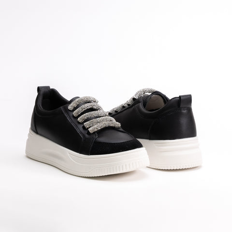 Rhinestone Lace Leather Sneaker