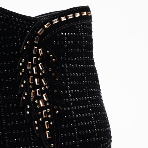 Suede Rhinestone Block Heel Bootie