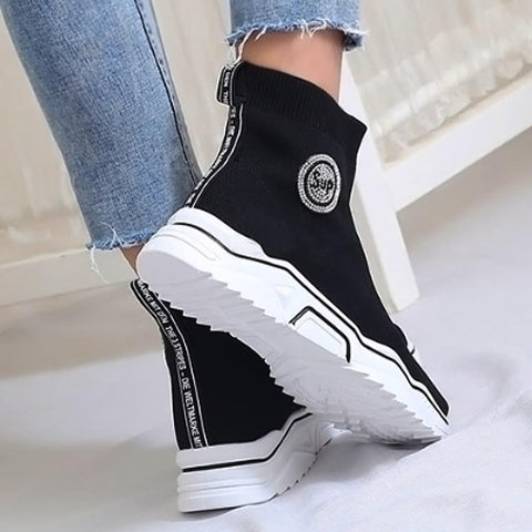 Women Fabric Knit Sock High Top Ankle Sneakers