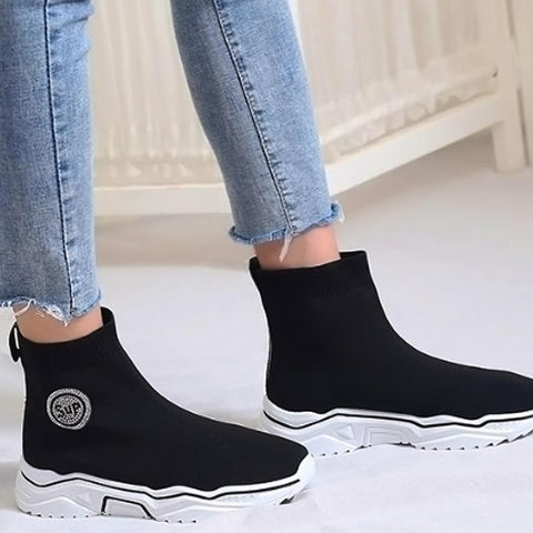 Women Fabric Knit Sock High Top Ankle Sneakers